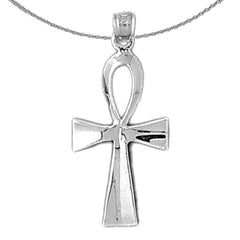 Sterling Silver Ankh Cross Pendant (Rhodium or Yellow Gold-plated)