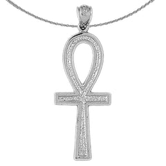 Sterling Silver Ankh Cross Pendant (Rhodium or Yellow Gold-plated)