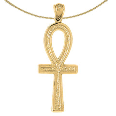 Sterling Silver Ankh Cross Pendant (Rhodium or Yellow Gold-plated)