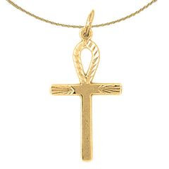 Sterling Silver Ankh Cross Pendant (Rhodium or Yellow Gold-plated)