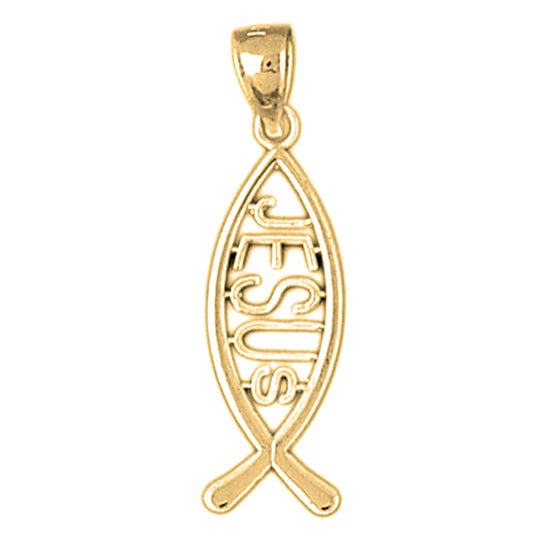 Yellow Gold-plated Silver Christian Fish With 'Jesus' Pendant