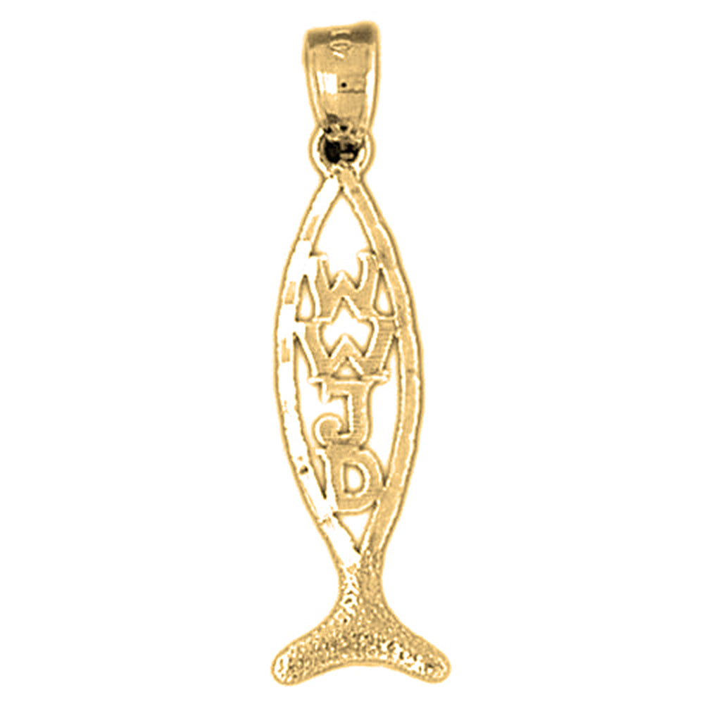 Yellow Gold-plated Silver Christian Fish With WWJD Pendant