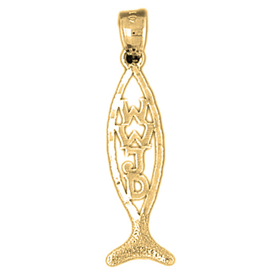 Yellow Gold-plated Silver Christian Fish With WWJD Pendant