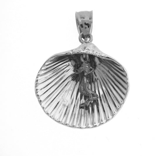 Sterling Silver Shell With Mermaid Pendant