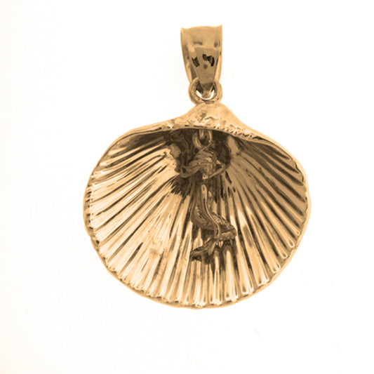 Yellow Gold-plated Silver Shell With Mermaid Pendant