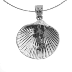 Sterling Silver Shell With Mermaid Pendant (Rhodium or Yellow Gold-plated)