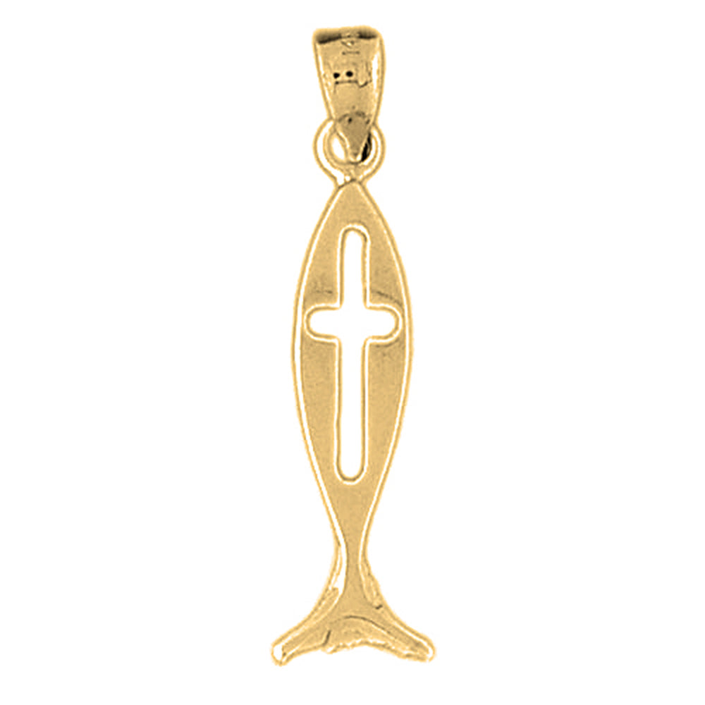 Yellow Gold-plated Silver Christian Fish With Cross Pendant