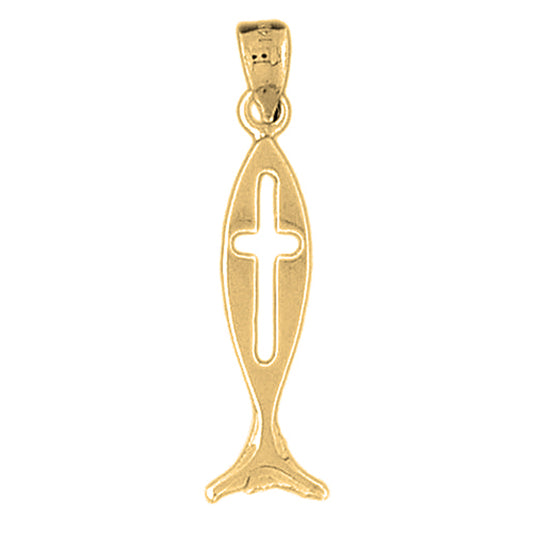 Yellow Gold-plated Silver Christian Fish With Cross Pendant