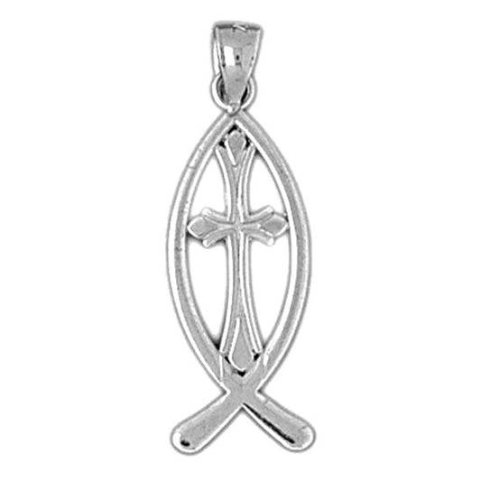 Sterling Silver Christian Fish With Cross Pendant