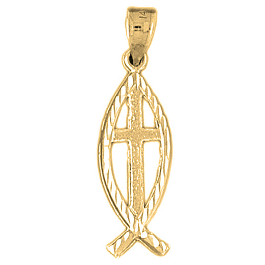 Yellow Gold-plated Silver Christian Fish With Cross Pendant