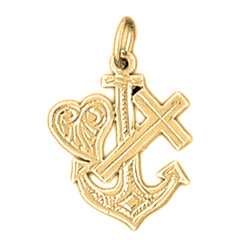 Yellow Gold-plated Silver Cross, Anchor,And Heart Pendant