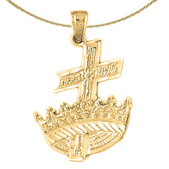 10K, 14K or 18K Gold Cross and Crown Pendant