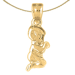 Sterling Silver Praying Boy Pendant (Rhodium or Yellow Gold-plated)