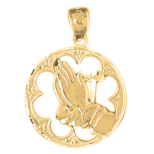 14K or 18K Gold Praying Hands with Cross Pendant