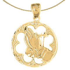 Sterling Silver Praying Hands Pendant (Rhodium or Yellow Gold-plated)