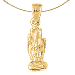 Sterling Silver Praying Hands 3D Pendant (Rhodium or Yellow Gold-plated)
