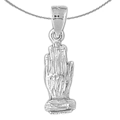 Sterling Silver Praying Hands 3D Pendant (Rhodium or Yellow Gold-plated)