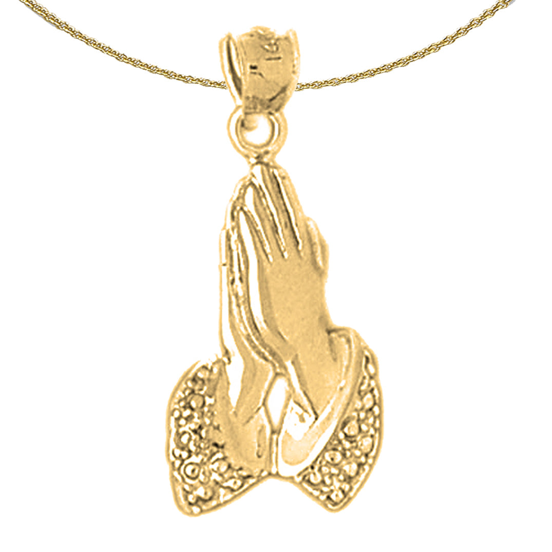 Sterling Silver Praying Hands Pendant (Rhodium or Yellow Gold-plated)