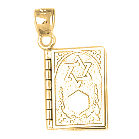 Yellow Gold-plated Silver 3D Ten Commandments Book (Available In English And Hebrew) Pendant
