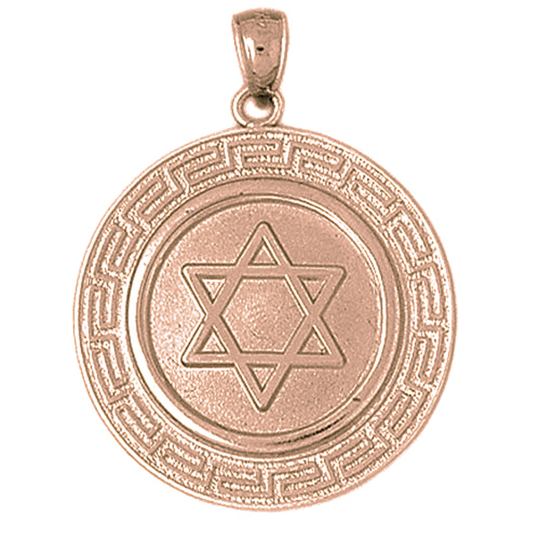 10K, 14K or 18K Gold Star of David with Greek Key Border Pendant