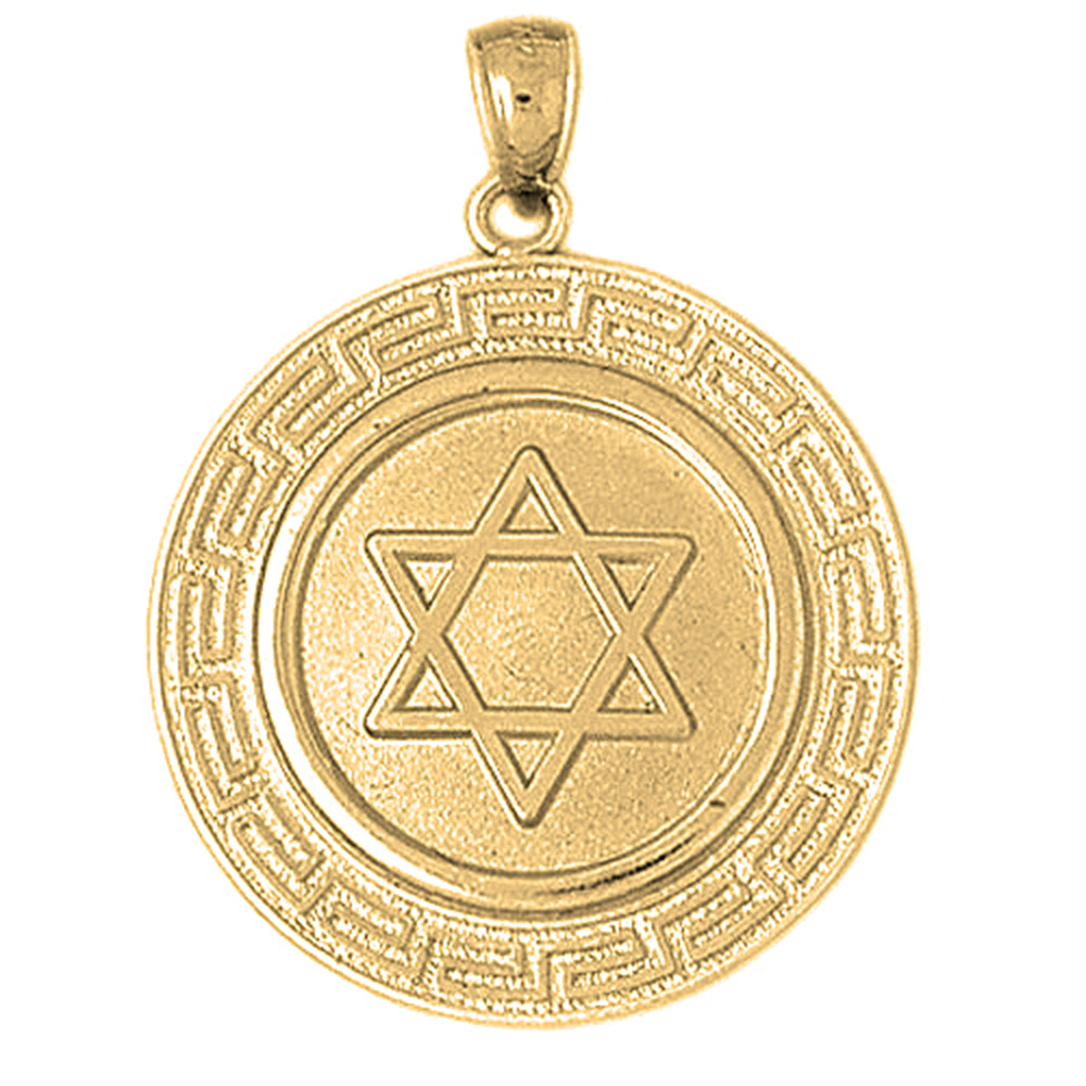 10K, 14K or 18K Gold Star of David with Greek Key Border Pendant