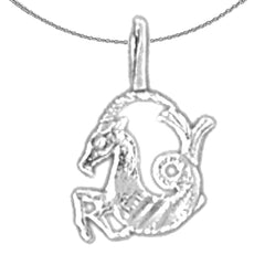 Sterling Silver Capricorn Zodiac Sign Pendant (Rhodium or Yellow Gold-plated)