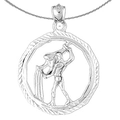 Sterling Silver Aquarius Zodiac Sign Pendant (Rhodium or Yellow Gold-plated)