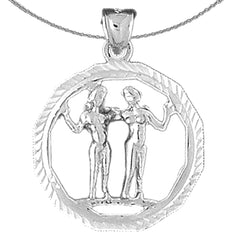 Sterling Silver Gemini Zodiac Sign Pendant (Rhodium or Yellow Gold-plated)