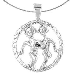 Sterling Silver Gemini Zodiac Sign Pendant (Rhodium or Yellow Gold-plated)