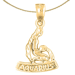 Sterling Silver Aquarius Zodiac Sign Pendant (Rhodium or Yellow Gold-plated)