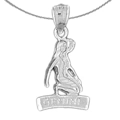 Sterling Silver Gemini Zodiac Sign Pendant (Rhodium or Yellow Gold-plated)