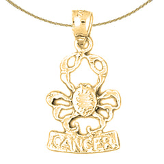 Sterling Silver Cancer Zodiac Sign Pendant (Rhodium or Yellow Gold-plated)