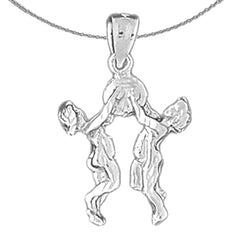 Sterling Silver Gemini Zodiac Sign Pendant (Rhodium or Yellow Gold-plated)