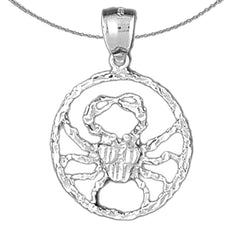 Sterling Silver Cancer Zodiac Sign Pendant (Rhodium or Yellow Gold-plated)