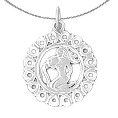 Sterling Silver Aquarius Zodiac Sign Pendant (Rhodium or Yellow Gold-plated)