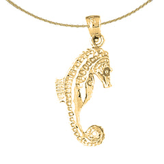 Sterling Silver Seahorse 3D Pendant (Rhodium or Yellow Gold-plated)