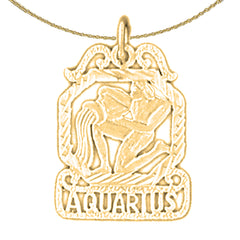 Sterling Silver Aquarius Zodiac Sign Pendant (Rhodium or Yellow Gold-plated)