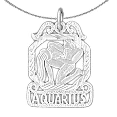 Sterling Silver Aquarius Zodiac Sign Pendant (Rhodium or Yellow Gold-plated)