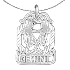 Sterling Silver Gemini Zodiac Sign Pendant (Rhodium or Yellow Gold-plated)