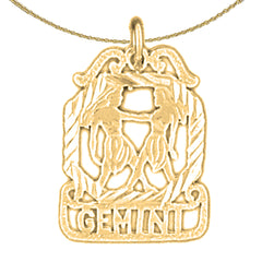 Sterling Silver Gemini Zodiac Sign Pendant (Rhodium or Yellow Gold-plated)