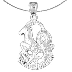 Sterling Silver Capricorn Zodiac Sign Pendant (Rhodium or Yellow Gold-plated)