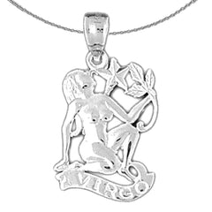 Sterling Silver Aquarius Zodiac Sign Pendant (Rhodium or Yellow Gold-plated)