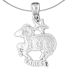 Sterling Silver Aries Zodiac Sign Pendant (Rhodium or Yellow Gold-plated)