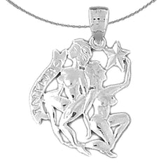 Sterling Silver Gemini Zodiac Sign Pendant (Rhodium or Yellow Gold-plated)