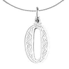 Sterling Silver Number Zero, #0 Pendant (Rhodium or Yellow Gold-plated)