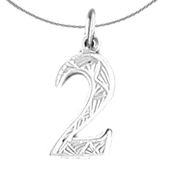 Sterling Silver Number Two, #2 Pendant (Rhodium or Yellow Gold-plated)