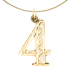 Sterling Silver Number Four, #4 Pendant (Rhodium or Yellow Gold-plated)