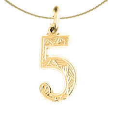 Sterling Silver Number Five, #5 Pendant (Rhodium or Yellow Gold-plated)