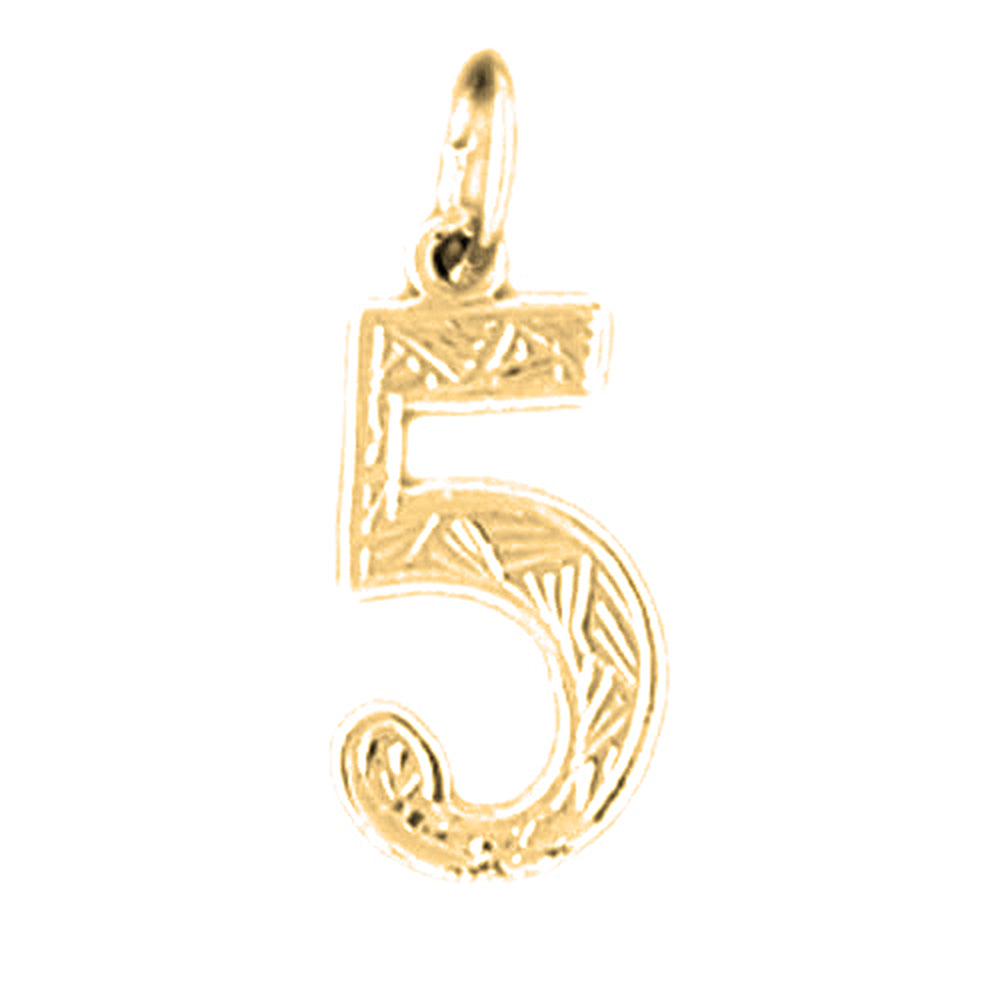 Yellow Gold-plated Silver Number Five, #5 Pendant