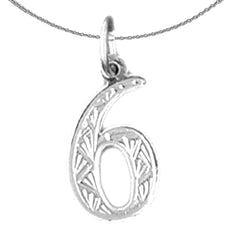 Sterling Silver Number Six, #6 Pendant (Rhodium or Yellow Gold-plated)